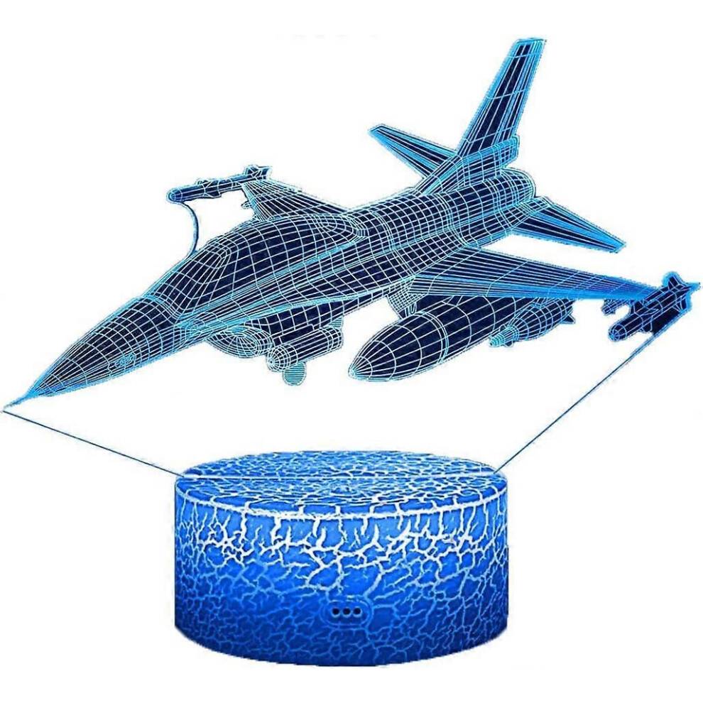 Nattljus för barn, flygplan, flygplan, 3D nattljus, sänglampa, jaktplan, leksaksljus, 7 färger