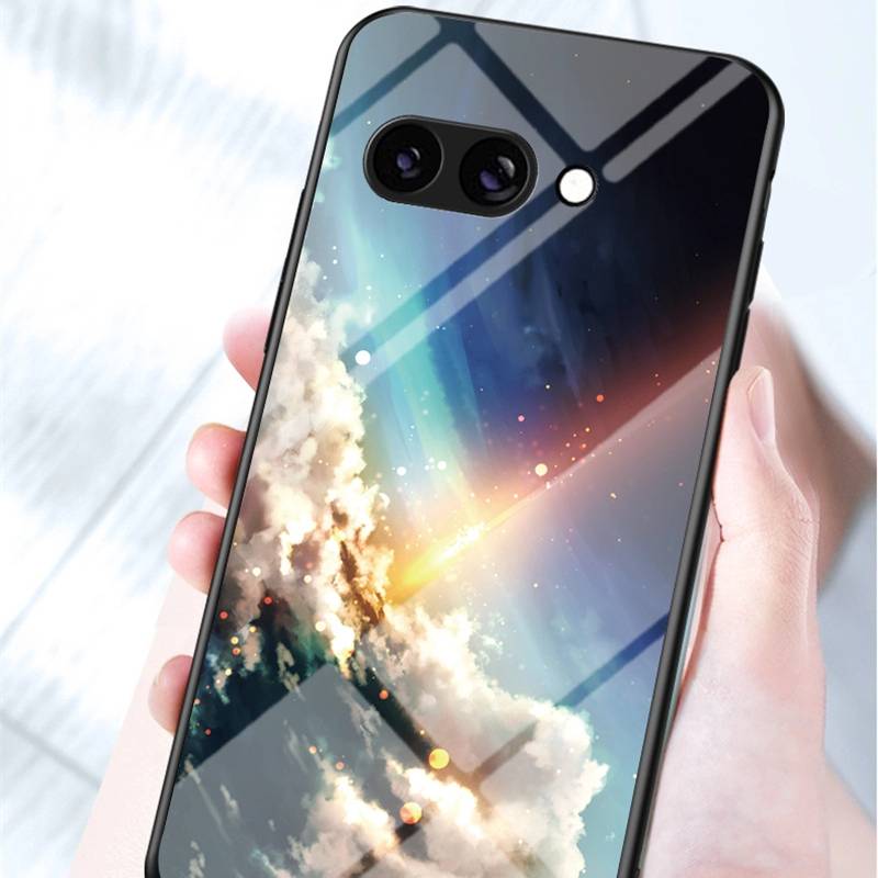 For Google Pixel 9A Case Starry Stars Grain Tempered Glass Hard Back Cover Case Silicone Bumper for Google Pixel 9A Pixel9A 5G