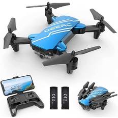 DEERC mini drönare med 720P kamera Quadcopter för barn eller vuxna med 2 batterier,hopfällbar,automatisk musväxling,röststyrning av gester, hastighetskontroll D20 blå, C0