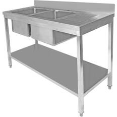 Diskbänk Rostfritt stål 1800x600x900mm 2 hoar till vänster & Avrinningsyta Stänkskydd Underhylla | Adexa STT1860L
