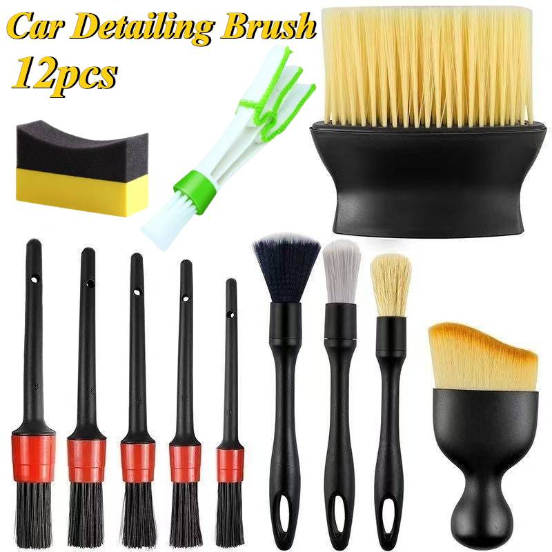 12pcs Car Detailing Brush Set Car Interior Detailing Brushes Auto Ultra Soft Brush Wheel Brush Car Cleaning Products