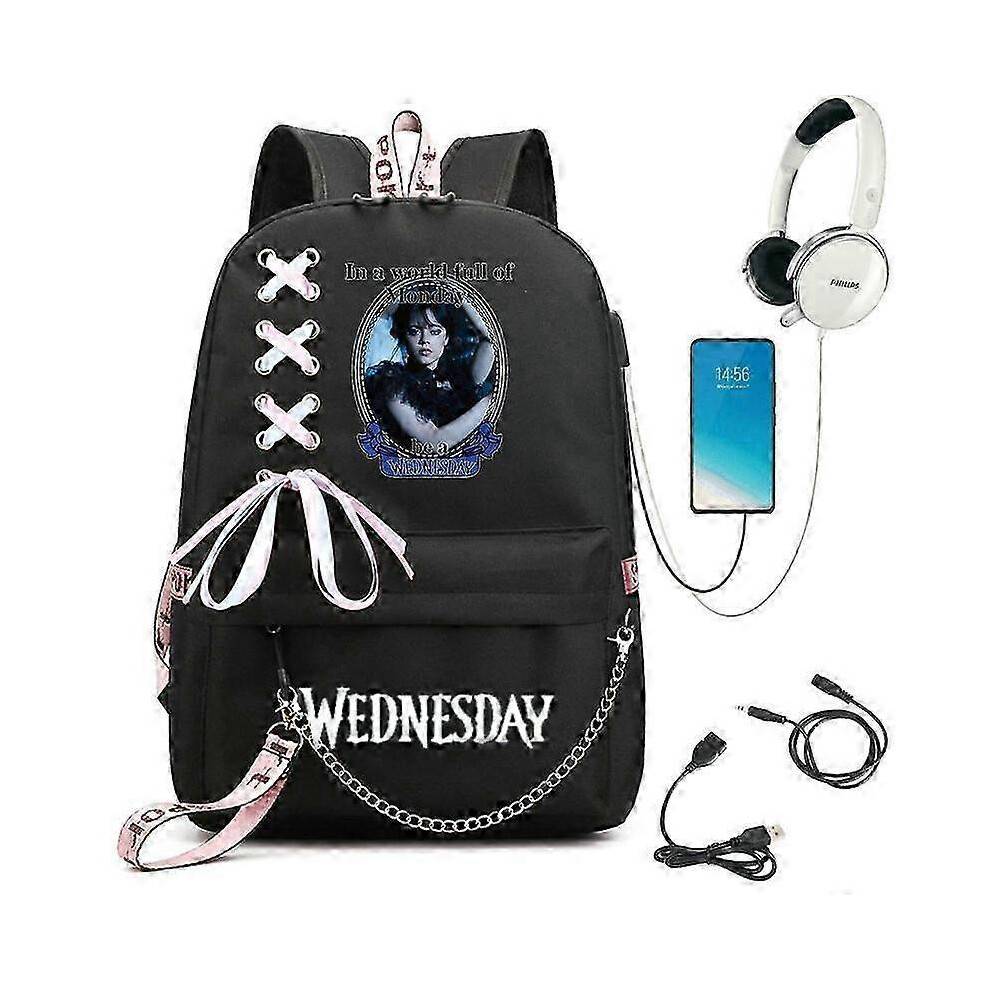 (picture color23) Wednesday Addams Backpack Mirabel Madrigal School Bags USB Charging Backpack Travel Notebook Schoolbag for Kids Students 25-26s