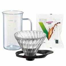 Hario V60-02 Glas Dripper Sort 2 Kop. Hario Craft Science Beaker Server 50 cl og Hario Papir Filtre 2 Kop. 100 Stk