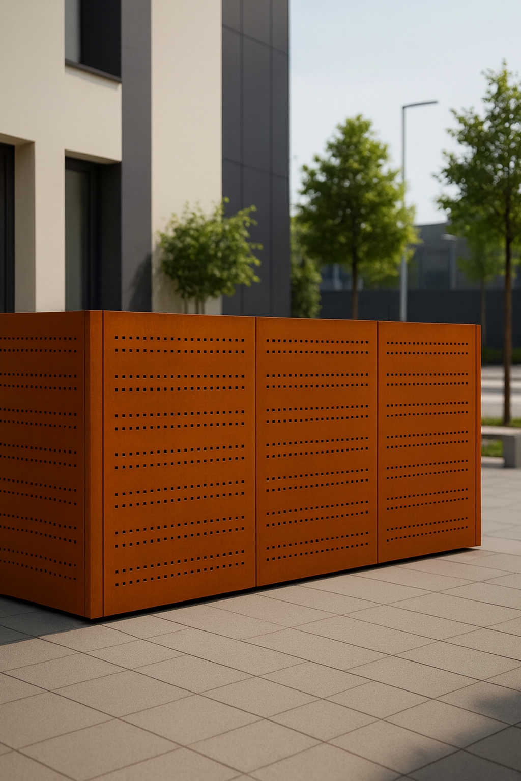 Skraldespandsskjuler - Med mønster - Corten stål / 2 Skraldespande / Uden spyd