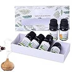 5 Eterisk oljesats,Naturliga eteriska oljor för hud 6 st - 10 ml aromaterapioljor för diffusorer, hemvård, ljustillverkning, doft, aromaterapi och luftfuktare Visiblurry