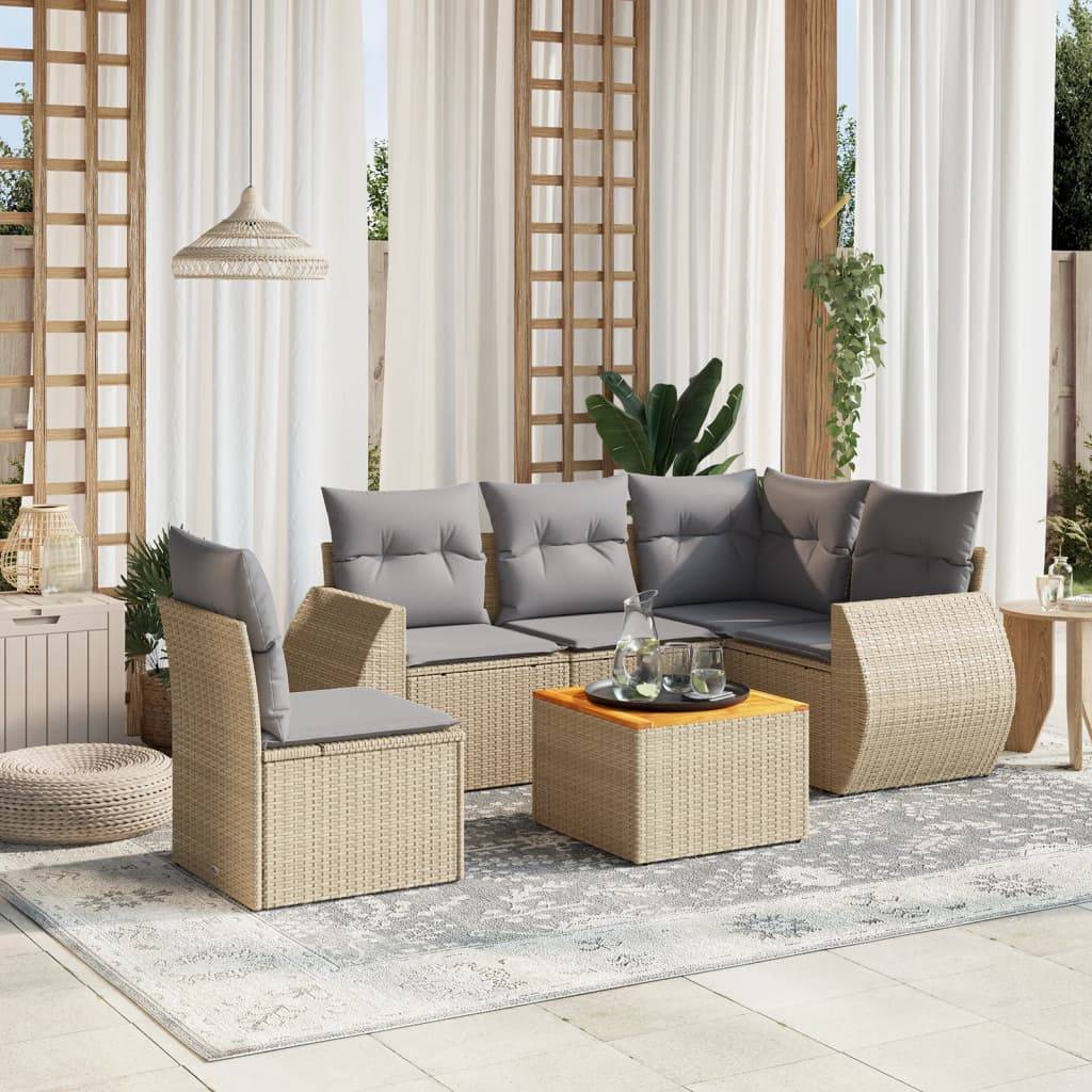 Sofasæt Til Haven 6 Dele Med Hynder Polyrattan - beige og grå / 2x middle table 1x corner