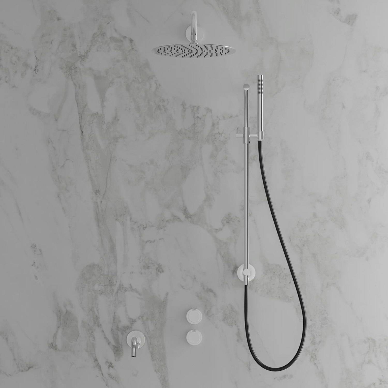 Takduschset Scandtap Steel Harmonized 6X med Badkarsblandare för Inbyggnad Classic