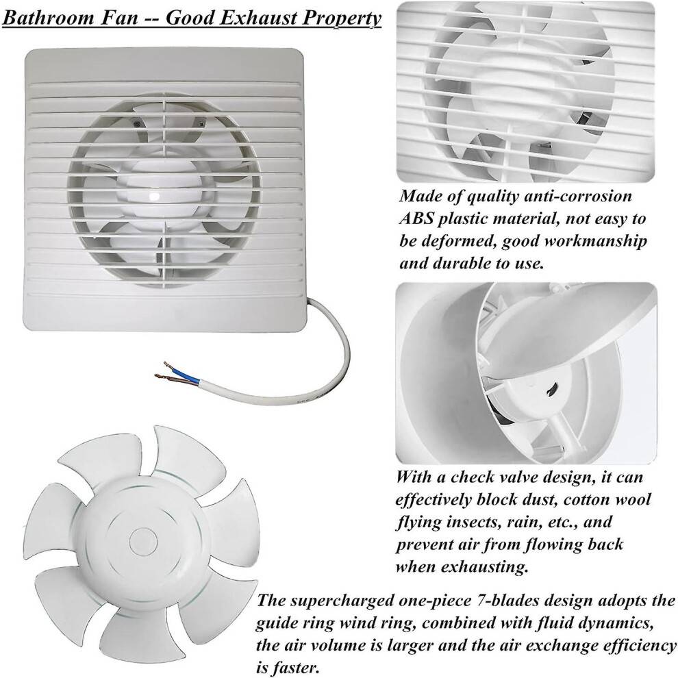 Vægmonteret udsugningsventilator, energieffektiv ventilator 220V 50Hz rørformet design med indbygget kontraventil til badeværelse, garage, lille