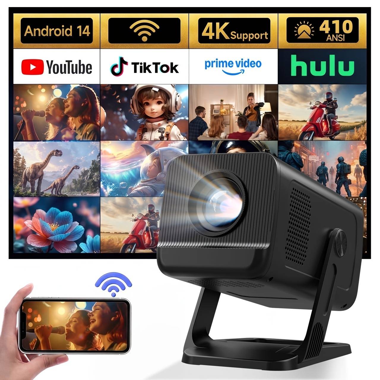 TEMU [short Throw/built In Apps] Projector 4k Support With Wifi 6 And Bt 5.4, Local 720p, Manual Focus & Auto Keystone Smart Projector For Home Theater Movie, Outdoor Projector Portable Ceiling