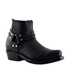 Slipmaskiner unisex Renegade LO svart läder cowboy western biker ankelstövlar 9, Svart, 41.5 EU