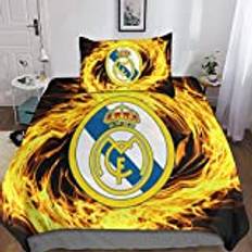 XYueww REAL MADRID 3D-tryckt påslakanset mjukt påslakan med örngott mikrofiber fotboll bäddset 3 delar för vuxna tonåringar barn med blixtlåsstängning enkel (135 x 200 cm)