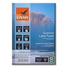 BLUE SWAN A4 Superior Laser Glossy Paper, 105gsm, Dubbelglans, Hög Färgbriljans, Kompatibel med Laserskrivare, 200 Ark (2 Pack med 100)