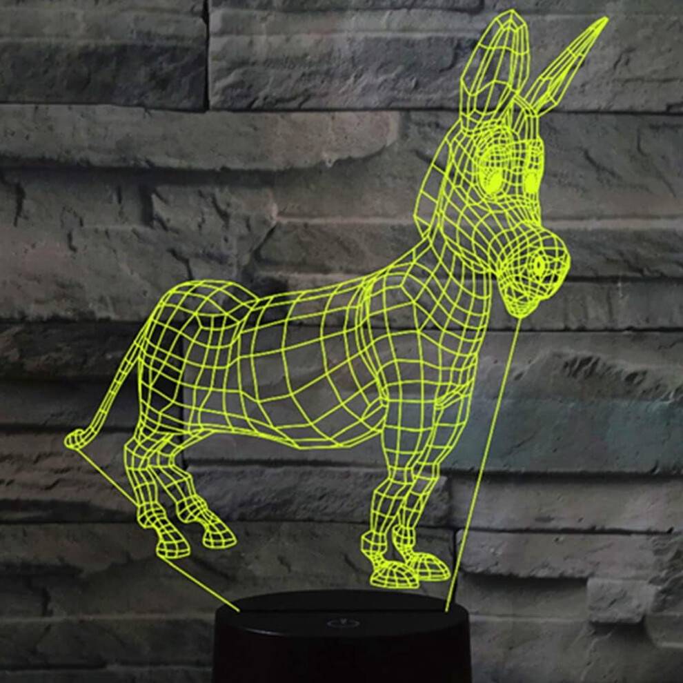 3D Åsna Nattlampa Illusion Nattlampa 7 Färgskiftande Pekskärm Bord Skrivbordsdekoration Lampor Present Akryl Platt ABS Bas USB Kabel Leksak