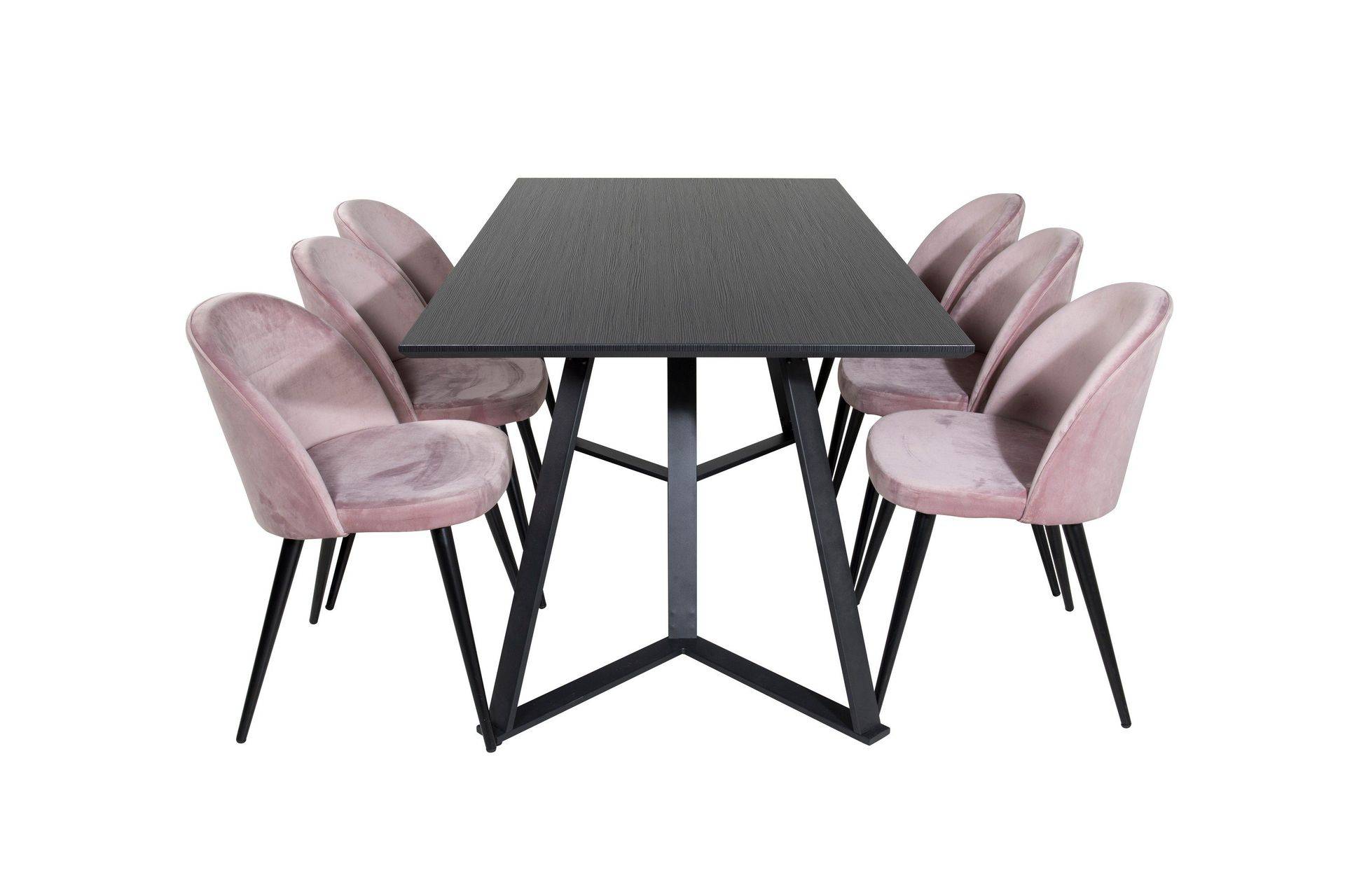 Venture Home Marina Matgrupp 180 cm Rektangulär med 6 Velvet stolar - Svart Matgrupper Svart,Rosa Trä