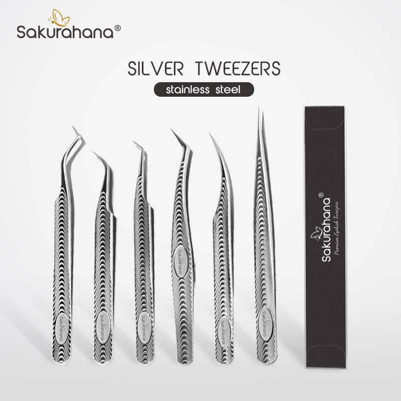 SAKURAHANA Anti-Static Eyelash Tweezers Professional High Precision Volume Extension Stainless Steel Anti-slip Makeup Tool