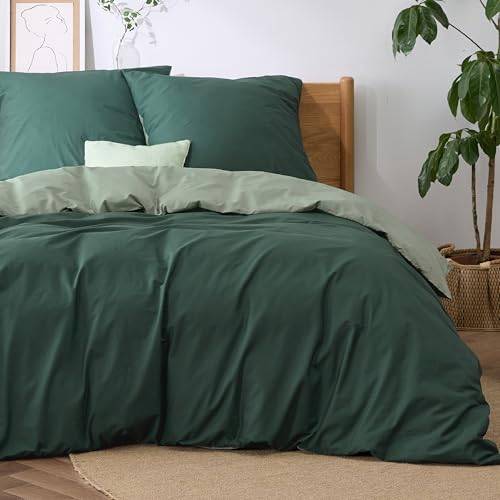 BEDSURE Bettwäsche 200x200 Baumwolle 3tlg. - Salbeigrün Set 2x80x80 Kissen