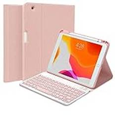 QYiiD iPad Air 5:e 4:e generationen tangentbordsfodral iPad Pro 11 tum 2022 2021/2020/2018, trådlöst avtagbart tangentbord smart folio fodral med pennhållare, rosa