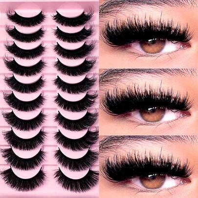 Nya 10 par 22 mm 3D minkpäls falska ögonfransar, 8D täta fluffiga mjuka ögonfransförlängningar för naturlig makeup-look - Svart