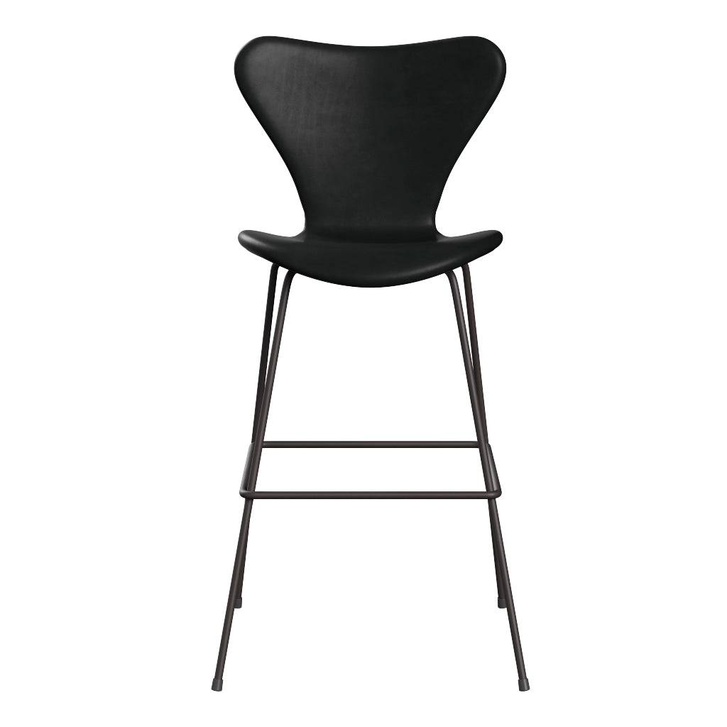 Fritz Hansen - 3197 høj barstol, fuldpolstret i Grace læder Sort læder - Warm Graphite stel - Jacobsen Plus