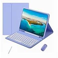 XFTeoux Keyboard Mouse Case för iPad pro 12,9 tum 2022 2021 2020 2018 6:e 5:e generationen 4:e 3:e generationen med keyboard Mouse Set Söt rund nyckel avtagbart fodral med penna,Purple