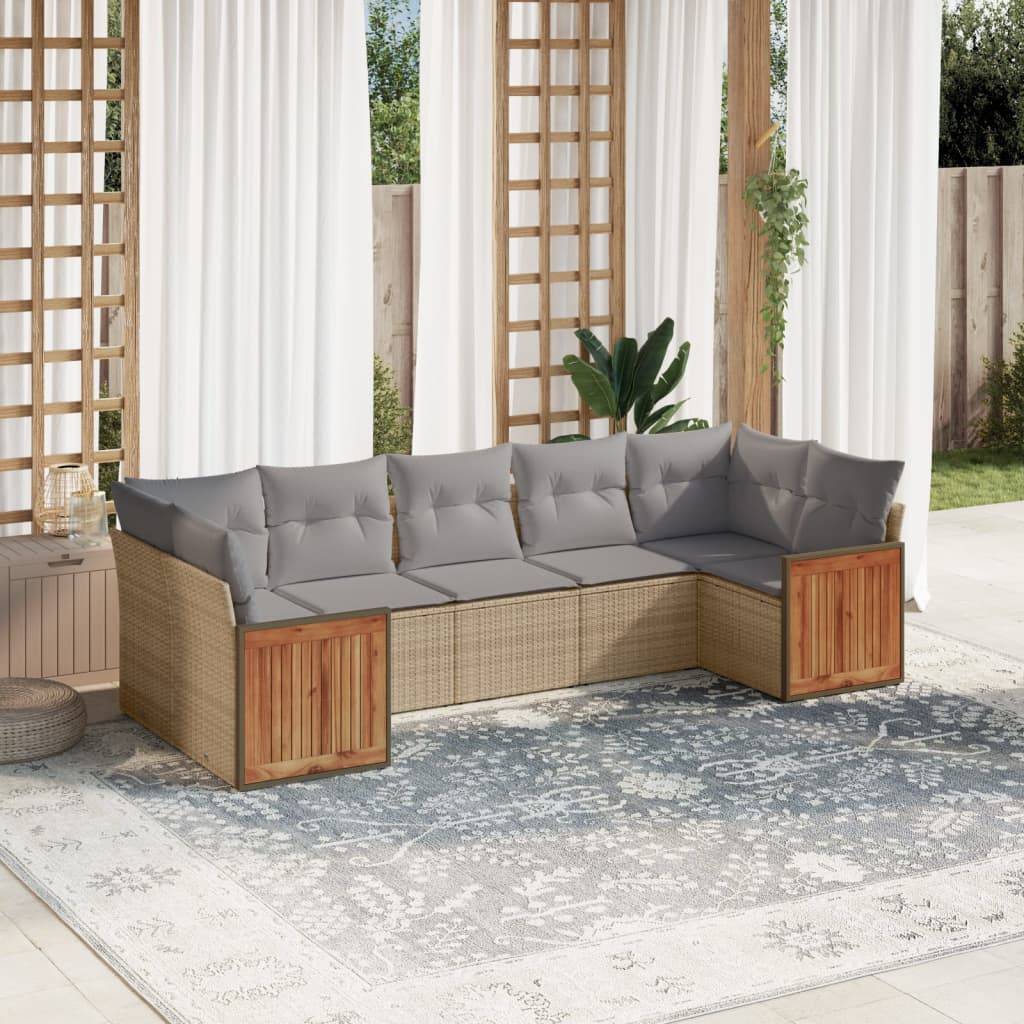 Sofasæt Til Haven 7 Dele Med Hynder Polyrattan - beige og grå