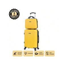 1set (20-Inch Suitcase + Handbag) European Brand French Design ABS Material Travel Luggage Set, Expandable Large Capacity, Silent Wheels, Safety Lock, - Upgraded Version-yellow