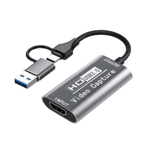 2-i-1 Video Capture Videooptager. USB-A/USB-C til HDMI Adapter. 4K Input og Full HD Output.