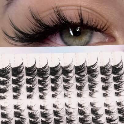 10 rader 80 kluster falska ögonfransar i fox-stil, klusterfransar, 4 längder, skapar naturlig ögonmakeup-effekt, lutande fox-stil klusterfransar, C-cu