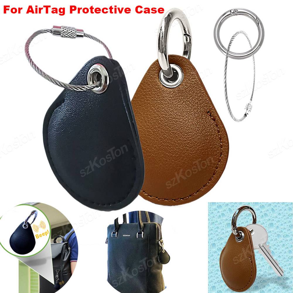 Leather Protective Case for Airtag Holder With Keychain Anti-lost Location Tracker Cover for Air Tag Dog Cat Luggage Accessories