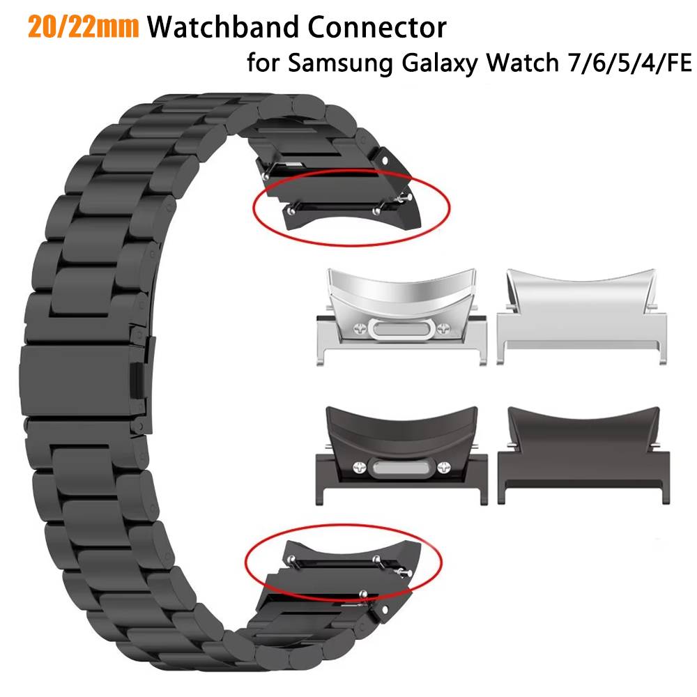 A Pair 20mm 22mm No Gaps Connector for Samsung Galaxy Watch 7 6 5 4 40/44mm Stainless Steel Adapter for 5Pro 6/4 Classic 43/47mm