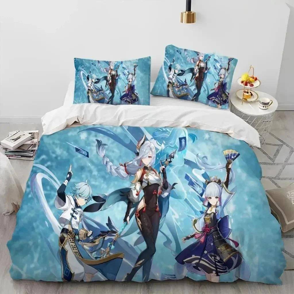Anime Genshin Impact Spel Sängklädesset Pojkar Flickor Twin Queen Size Påslakan Örngott Säng Barn Vuxen Hemtextil EU Single 135x200cm