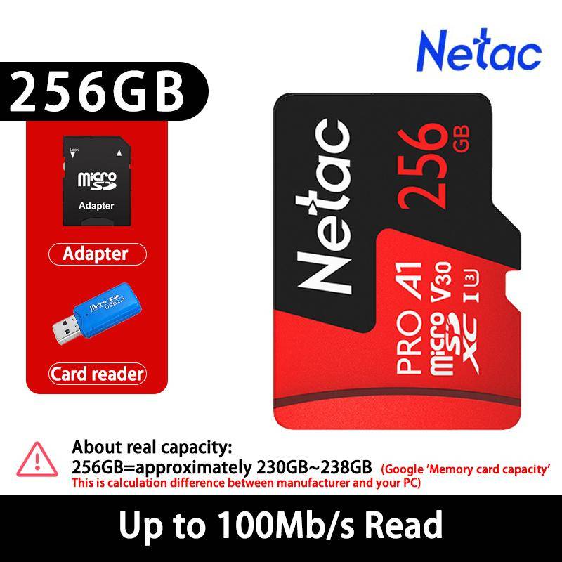 Netac 128GB Micro SD Minneskort 32GB 64GB 256GB TF-kort 512GB Hög Hastighet Upp till 100MB/s A1 U3 V30 C10 SDXC-kort för Kamera, drönare, spelkonsol,