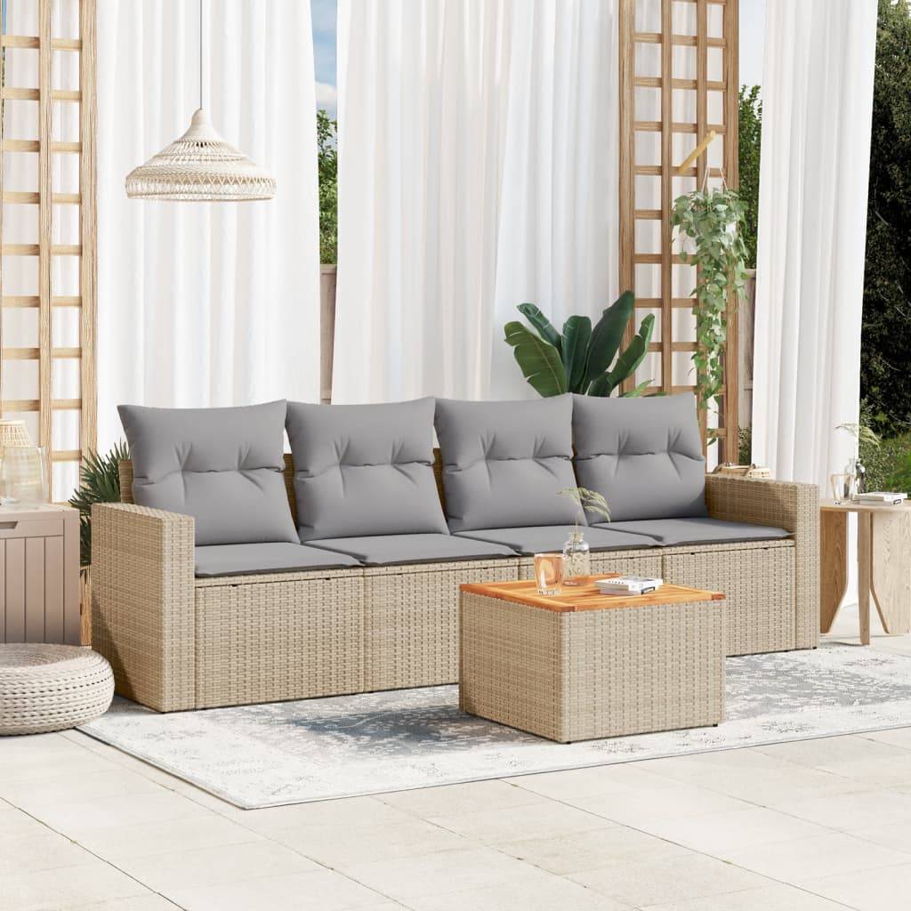 Sofasæt 5 Dele Med Hynder Polyrattan - beige og grå