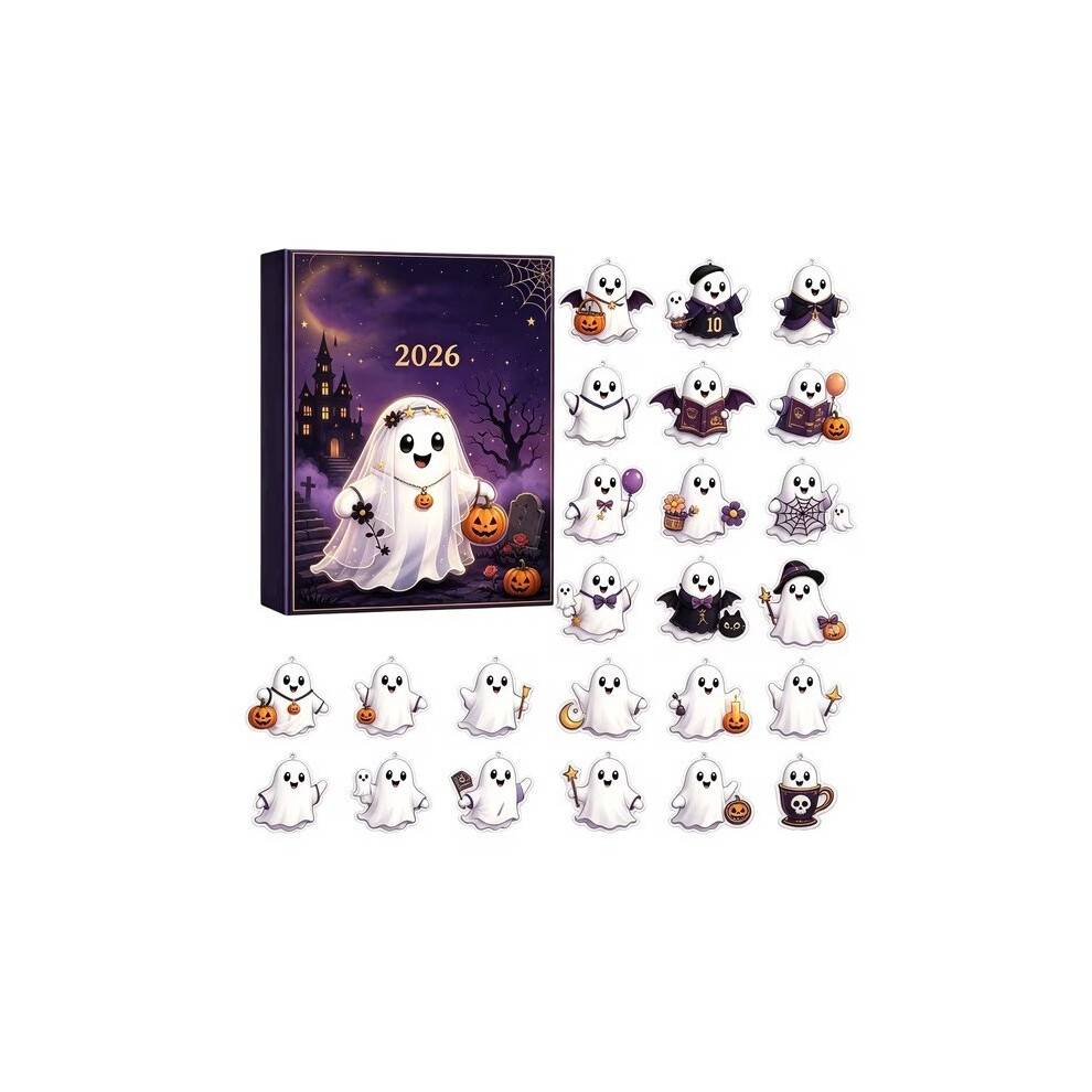 (Ghost Bride)Halloween Advent Calendar Decorative Box With Cartoon Prints For Holiday Decor