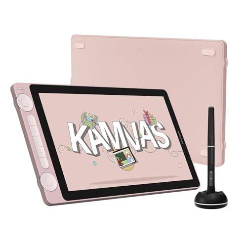 HUION Kamvas 13 (Gen 3) ritplatta med skärm, 13,3 tum canvas glas grafisk ritskärm, 99 % sRGB-täckning, ny PenTech 4.0, 16384 penntryck, dubbla rattar och 5 expressknappar, rosa