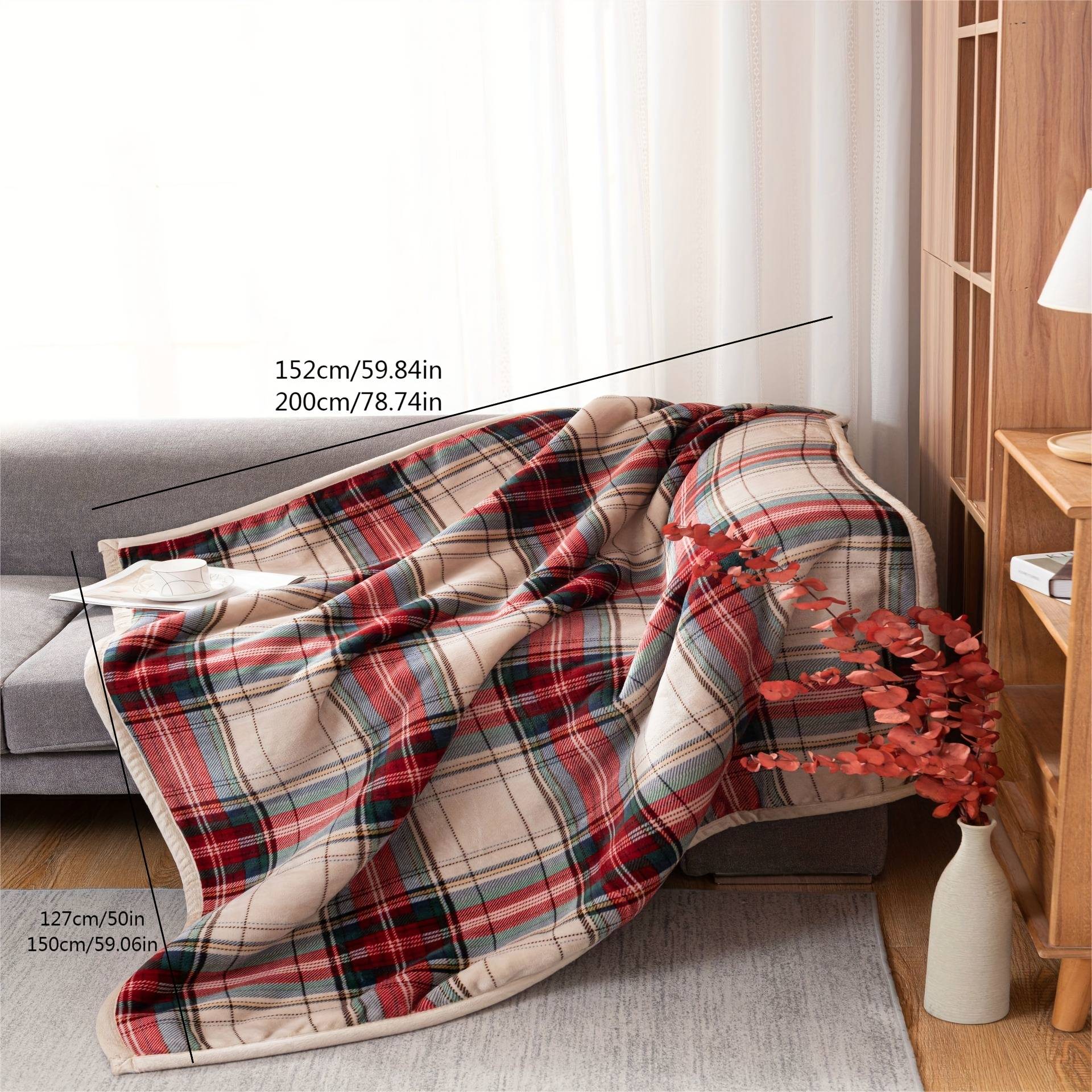 Bohemian Style Double-layer Flannel Fleece Thick Blanket, Striped, Allergy-free, Machine Washable