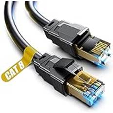 Akake Cat 8 Ethernet-kabel, 0,5 m 1 m 2 m 3 m 5 m 6 m 9 m 12 m 15 m 18 m 30 m starkt internet nätverk, professionell LAN-kabel skärmad på vägg, inomhus och utomhus (1 m), svart