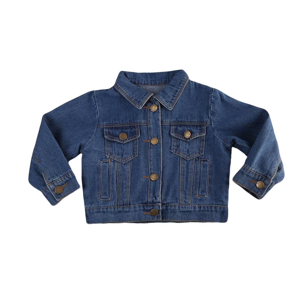 Vår höst tjej höst jeans jacka långärmad ficka jeansjacka kappa barn 1-6y år - 5