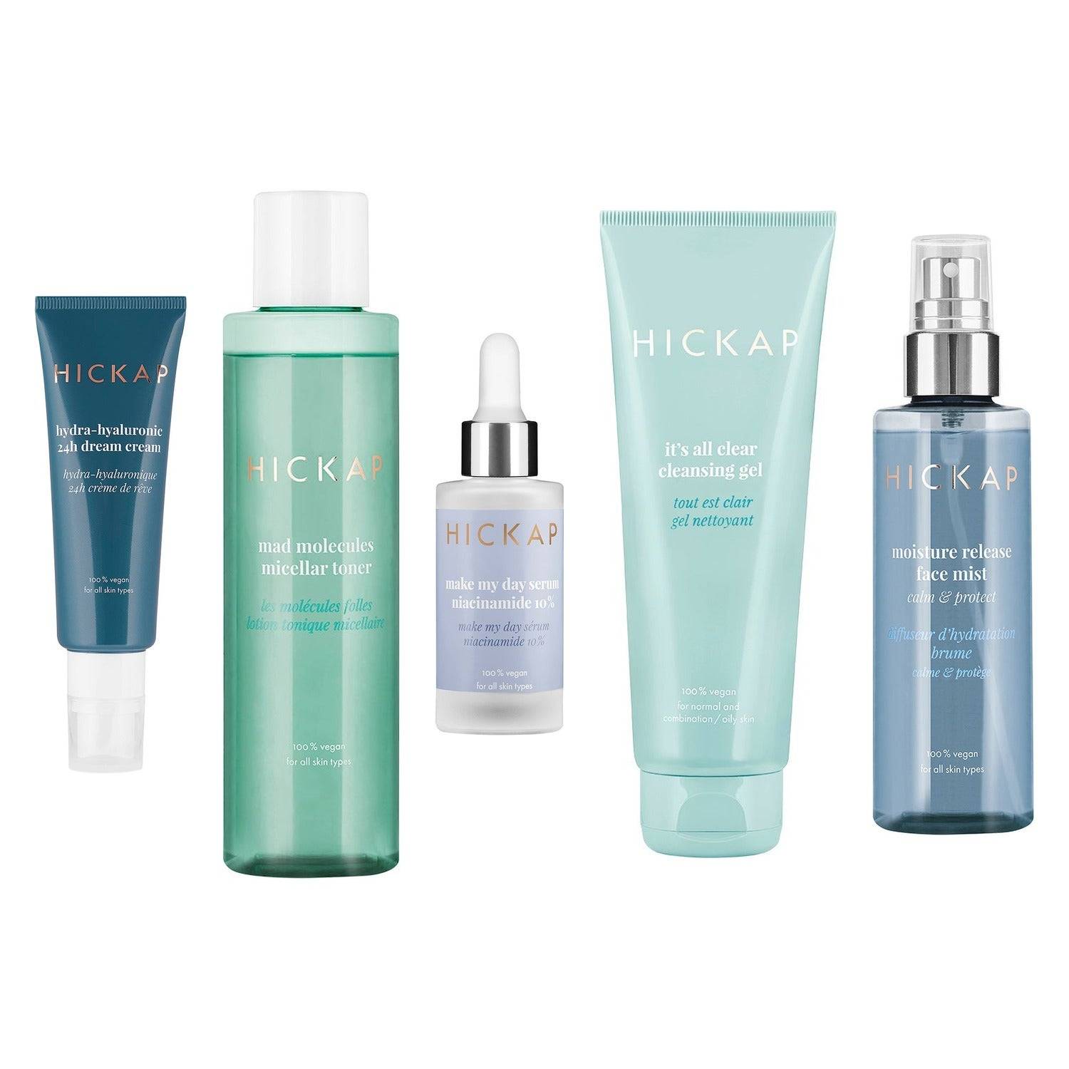 Hickap The Complete Routine - Normal Cream 50ml, Micellar toner 150ml, Serum 30ml, Cleansing gel 125ml, Face mist 100ml - 455 ml