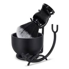 Grandslam Premium skäggborste-set, 3-i-1 skäggborstar för män, rostfritt stålstativ och skål, traditionellt kit för våtrakning, manuell rakning för män gåva