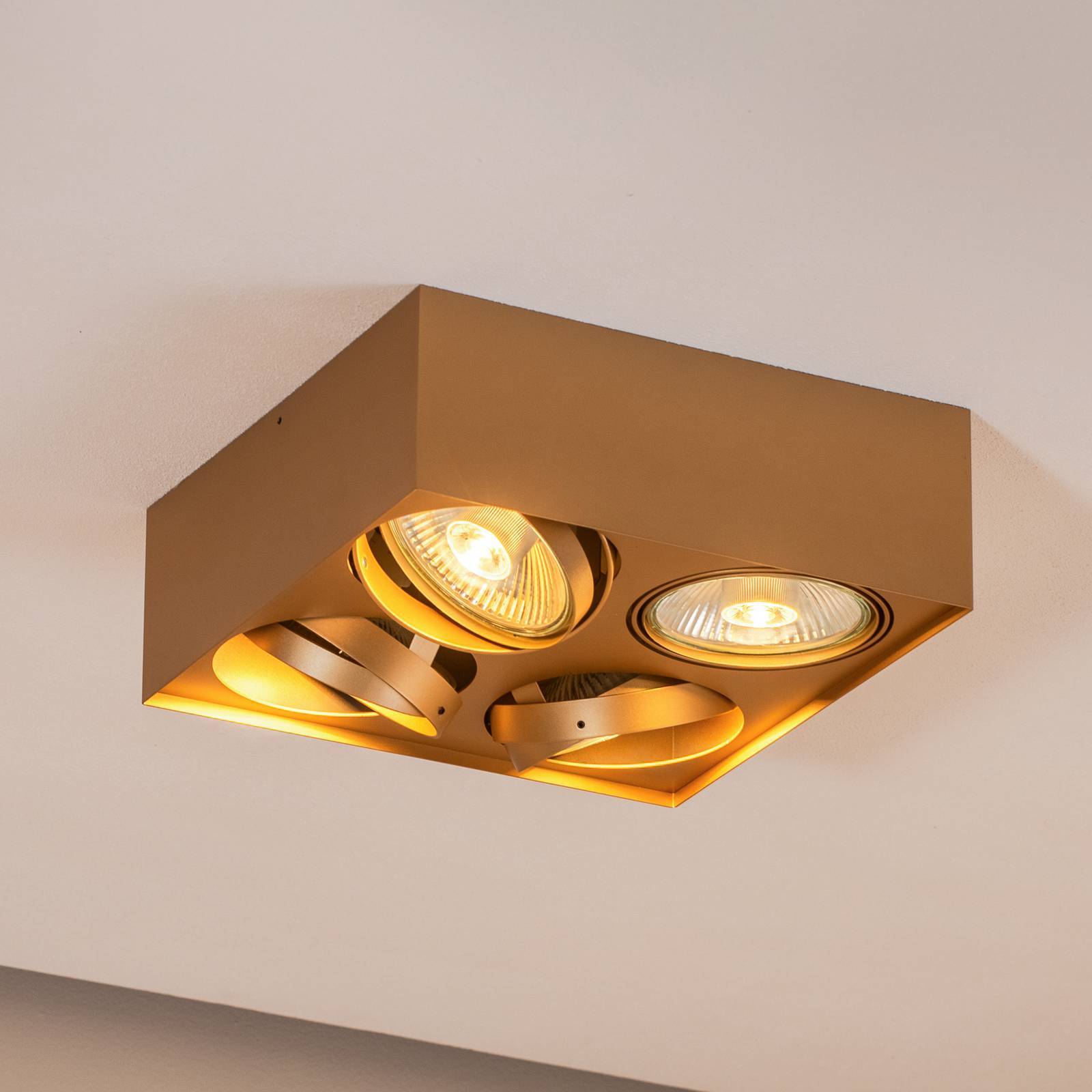 Argon Takspotlight Riesta, guld, 4 lampor dimbar, Mässing / guld, Vardagsrum / matsal, Metall, Modern, Halogen spots