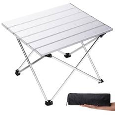 Lille sammenklappeligt campingbord med aluminiumsbordplade, strandbord til sand med bæretaske, perfekt til udendørs, picnic, grill, madlavning, festival
