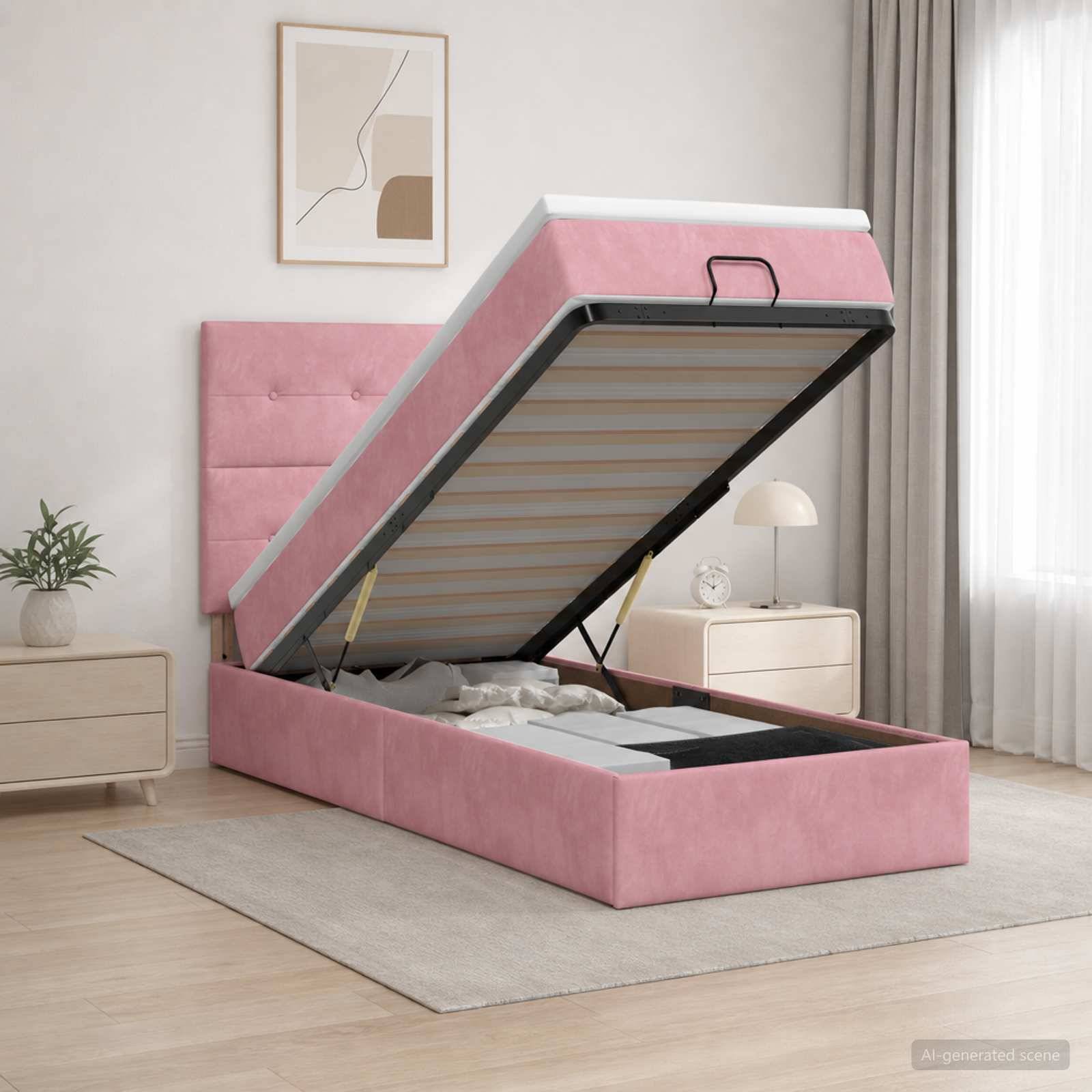 vidaXL Ottoman-säng med madrass och LED Rosa 90 x 200 cm Sammet