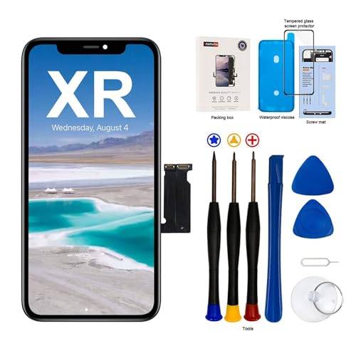 EFAITH för iPhone XR skärmbyte 6,1 tum svart LCD-skärm 3D touch digitizer full montering med reparationsverktyg, självhäftande remsor, härdat glas, kompatibel modell A1984, A2105, A2106, A2108