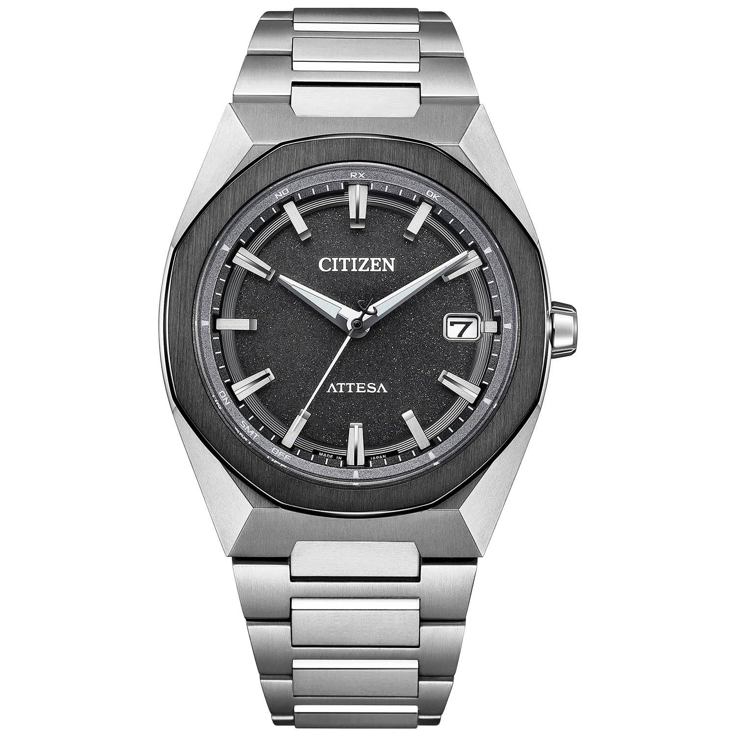 ATTESA Business Octagonal Bezel [CITIZEN] CB3044-55E Watch, Radio-Controlled, Waterproof, Titanium, Lightweight, Men's Watch, Silver/Black, black