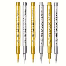 TEMU 6pcs Golden And Silvery Permanent Golden Marker Pens - Waterproof, Suitable For Diy Crafts, Resin Art, And Office Supplies