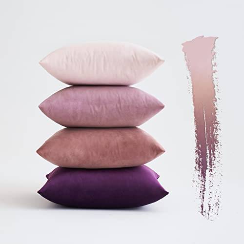 MIULEE Set med 4 dekorativa sammetskuddar soffa örngott super slät mjuk dekoration hem vardagsrum sovrum för soffa 45 x 45 cm fyrkantigt lila serie
