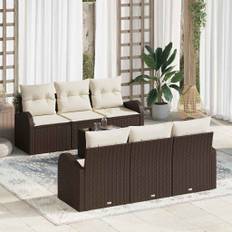 vidaXL Trädgårdsoffset med kudde 7 pcs Brun och Kräm 55 x 55 x 37 cm