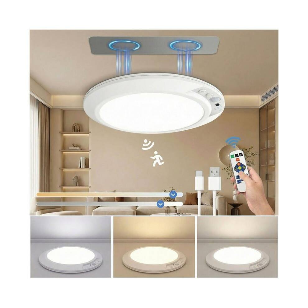 Motion Sensor LED Night Light - Rechargeable Ceiling Light for Indoor Security