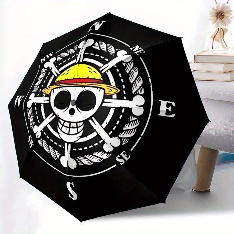 One Piece Piratkompass Automatisk Fällbar Paraply, Självöppnande/Stängande, Slitstarkt Vindtätt Reseparaply för Utomhusäventyr a0826053 gray
